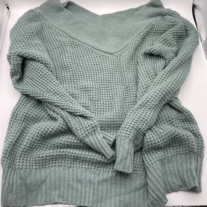 Smokey Sky Blue V-Neck off the shoulder sweater